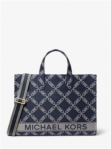 michael kors jacquard tote bag|Michael Kors Gigi Large Logo Chain Jacquard Grab .